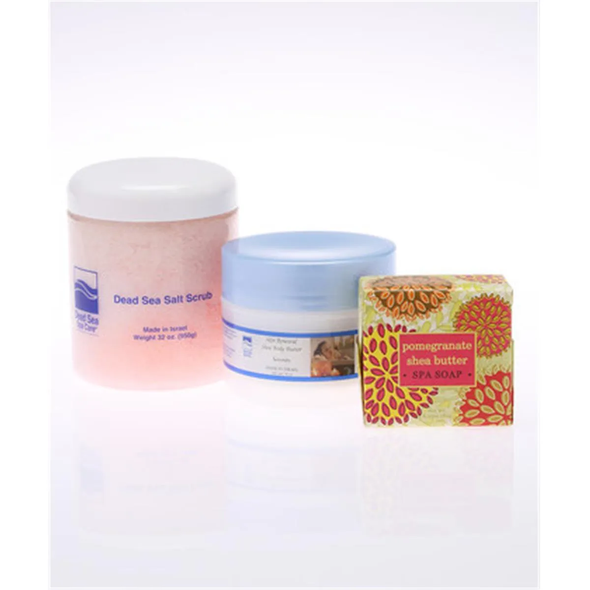 Dead Sea Spa Care DeadSea-204 32 oz Pomegranate Salt Scrub&#44; 8 oz Serenity Shea Butter&#44; 6.35 oz Pomegranate Shea Butter Soap
