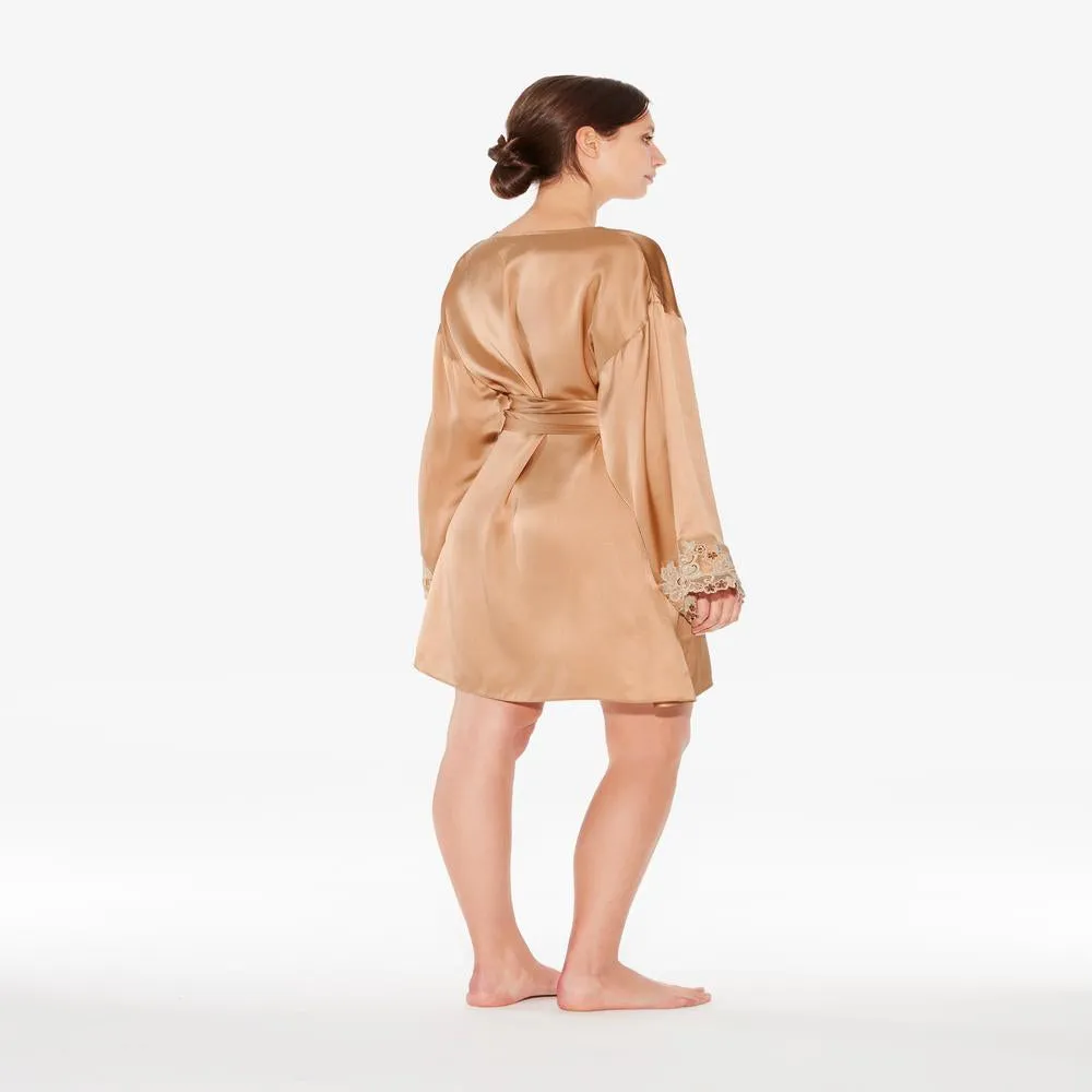 La Perla Maison Silk Satin Short Robe With Frastaglio