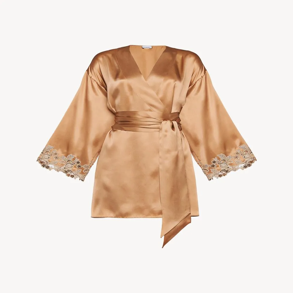 La Perla Maison Silk Satin Short Robe With Frastaglio