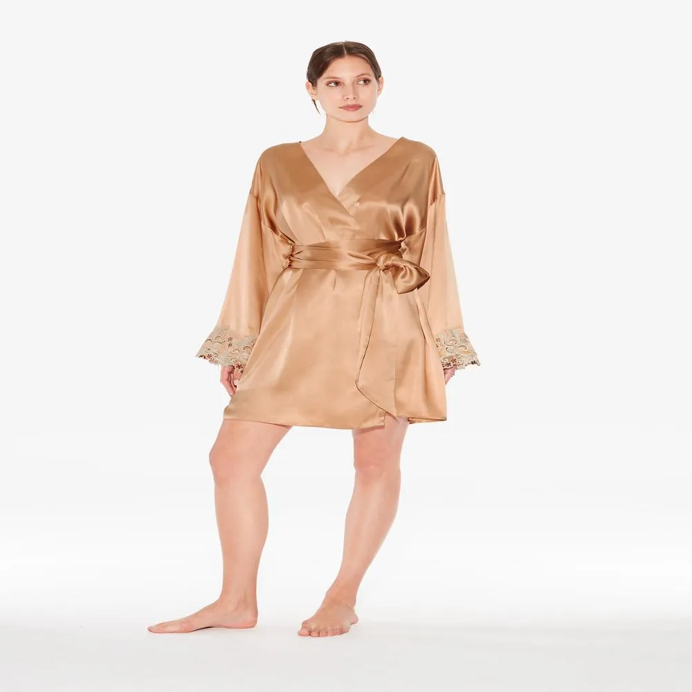 La Perla Maison Silk Satin Short Robe With Frastaglio
