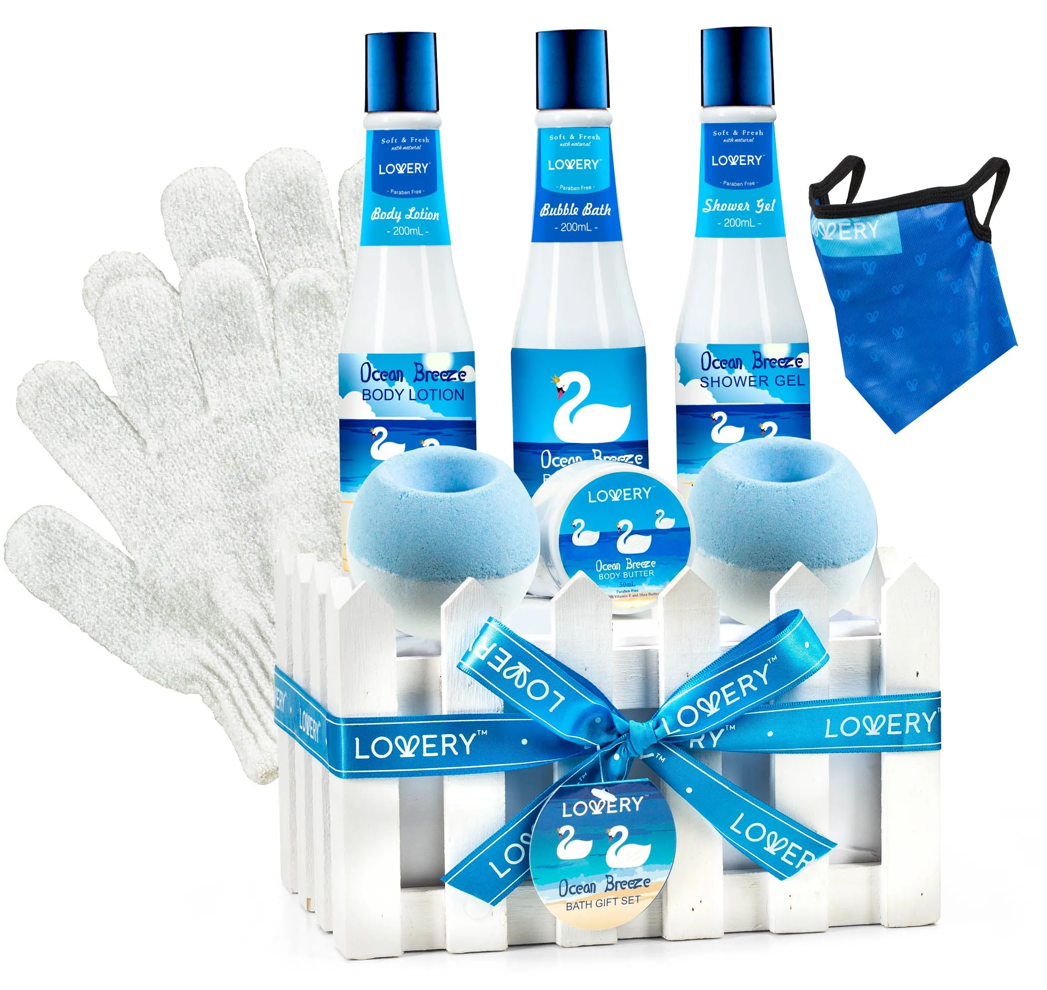 Lovery Bath Set - Ocean Breeze Scent - Home Spa Gift Basket  -10pc set