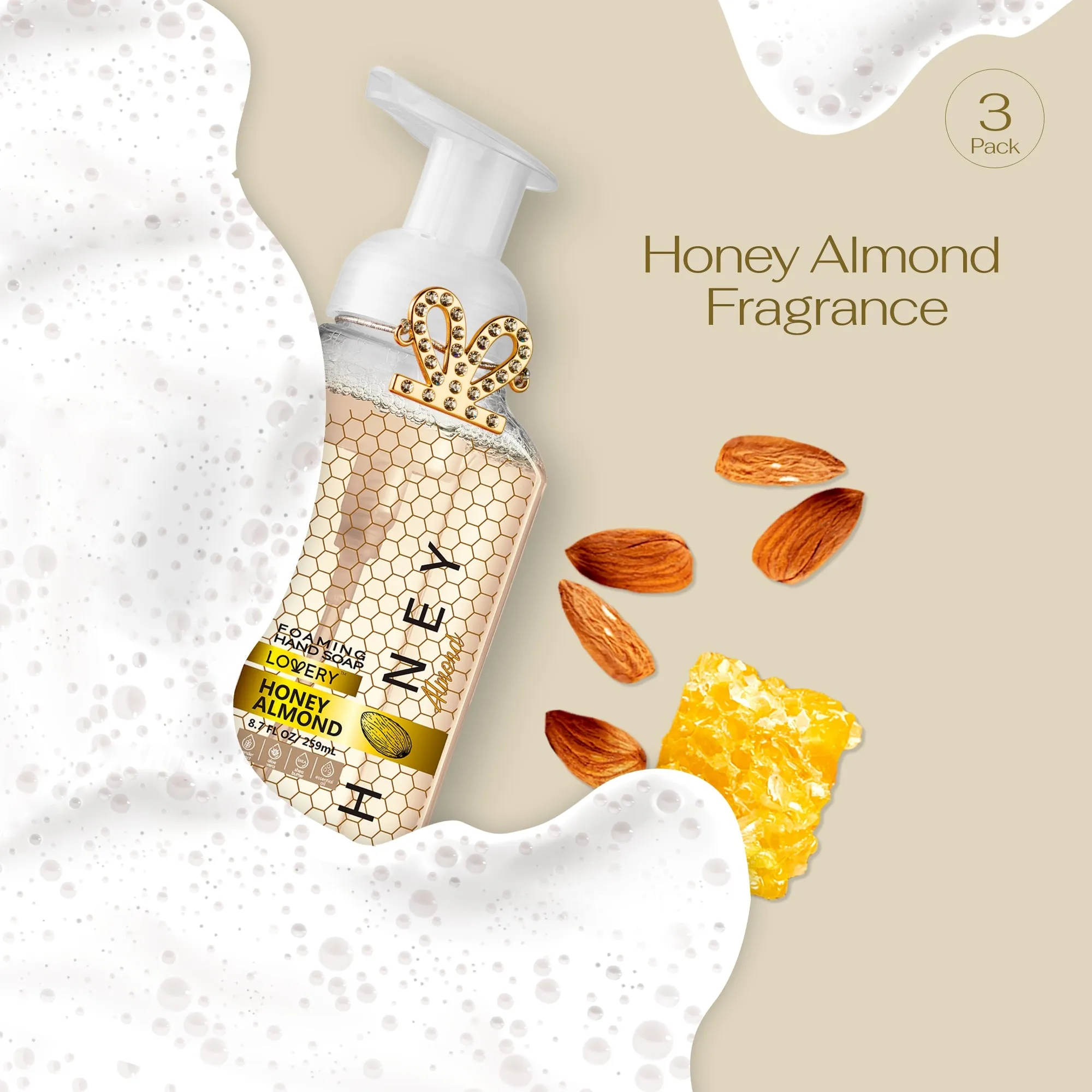 Lovery Foaming Hand Soap - Honey Almond - Pack of 3 with Free Swarovski Bracelet