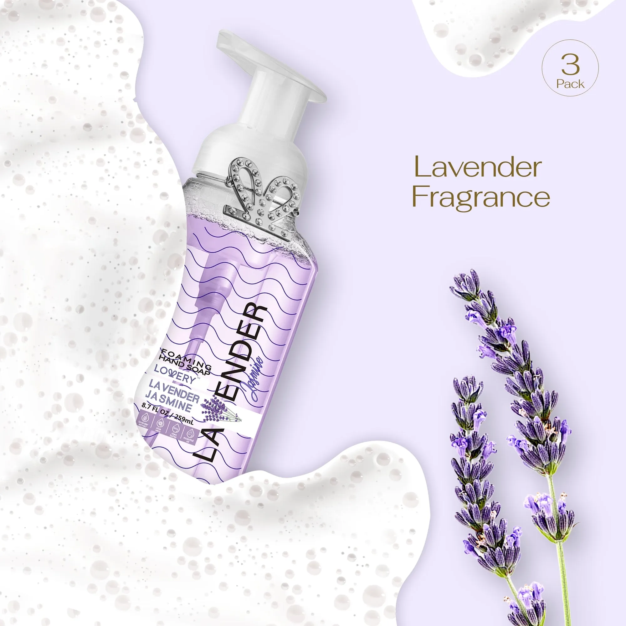 Lovery Foaming Hand Soap - Lavender Jasmine - Pack of 3 - Free Swarovski Bracelet