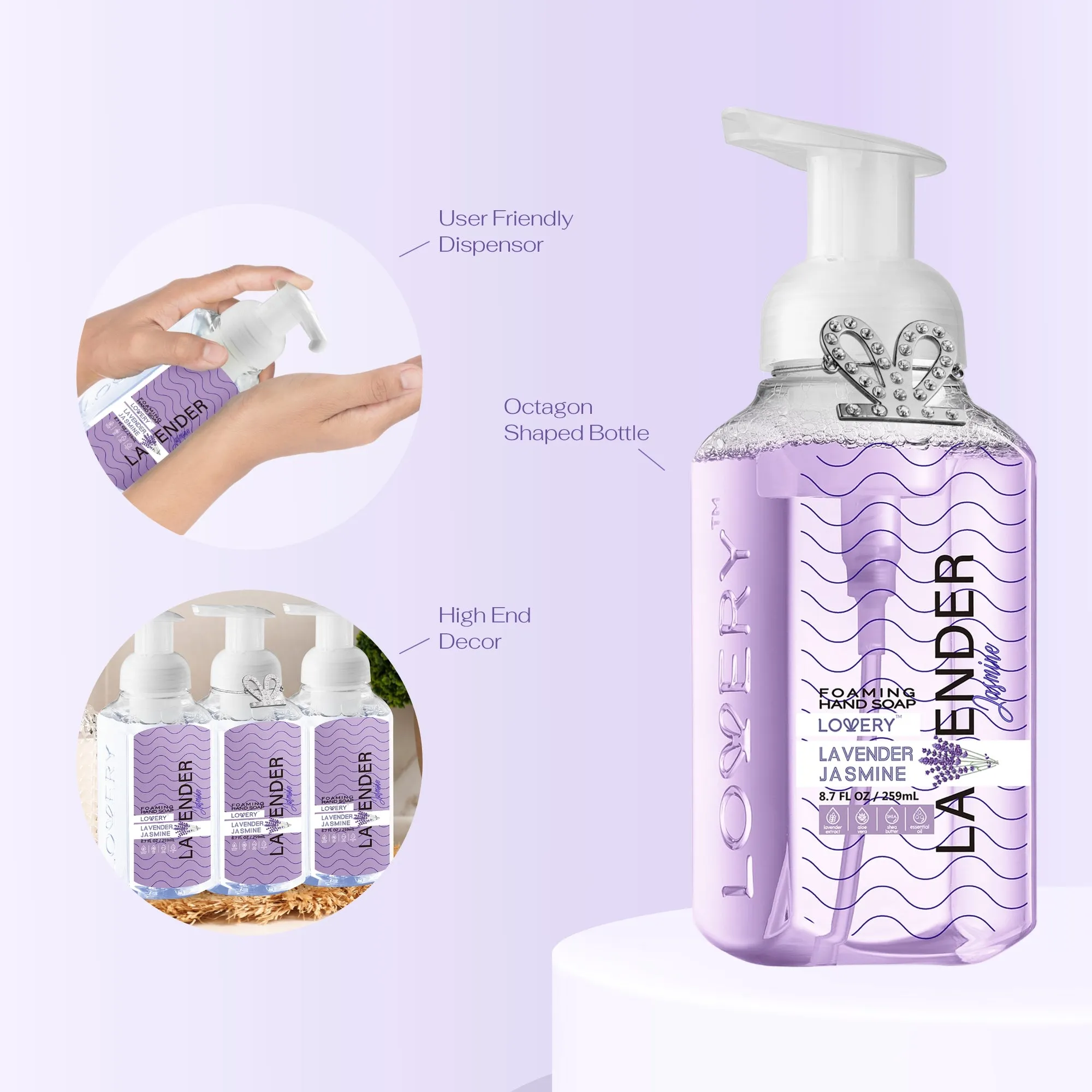 Lovery Foaming Hand Soap - Lavender Jasmine - Pack of 3 - Free Swarovski Bracelet