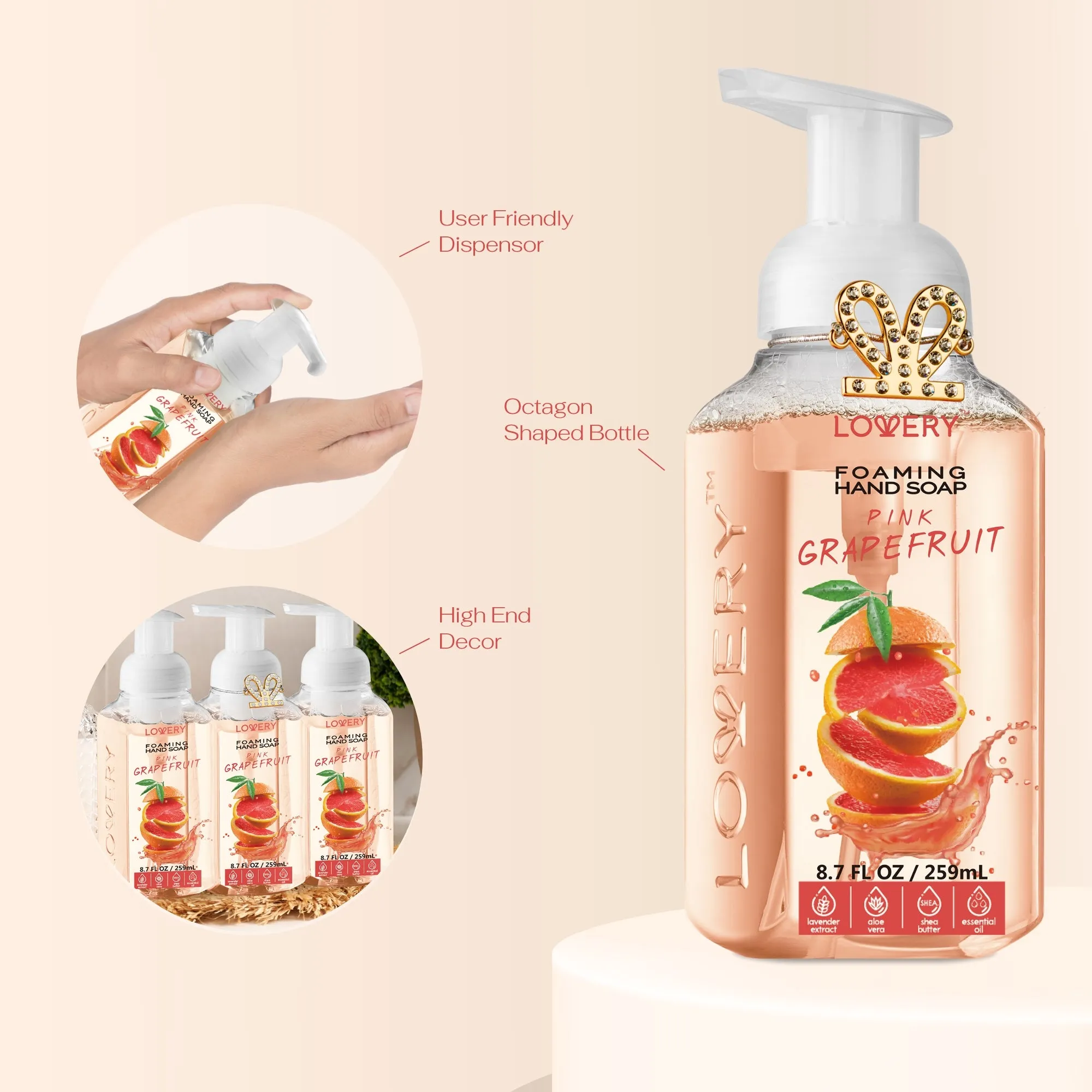 Lovery Foaming Hand Soap - Pack of 3 - Pink Grapefruit Scent