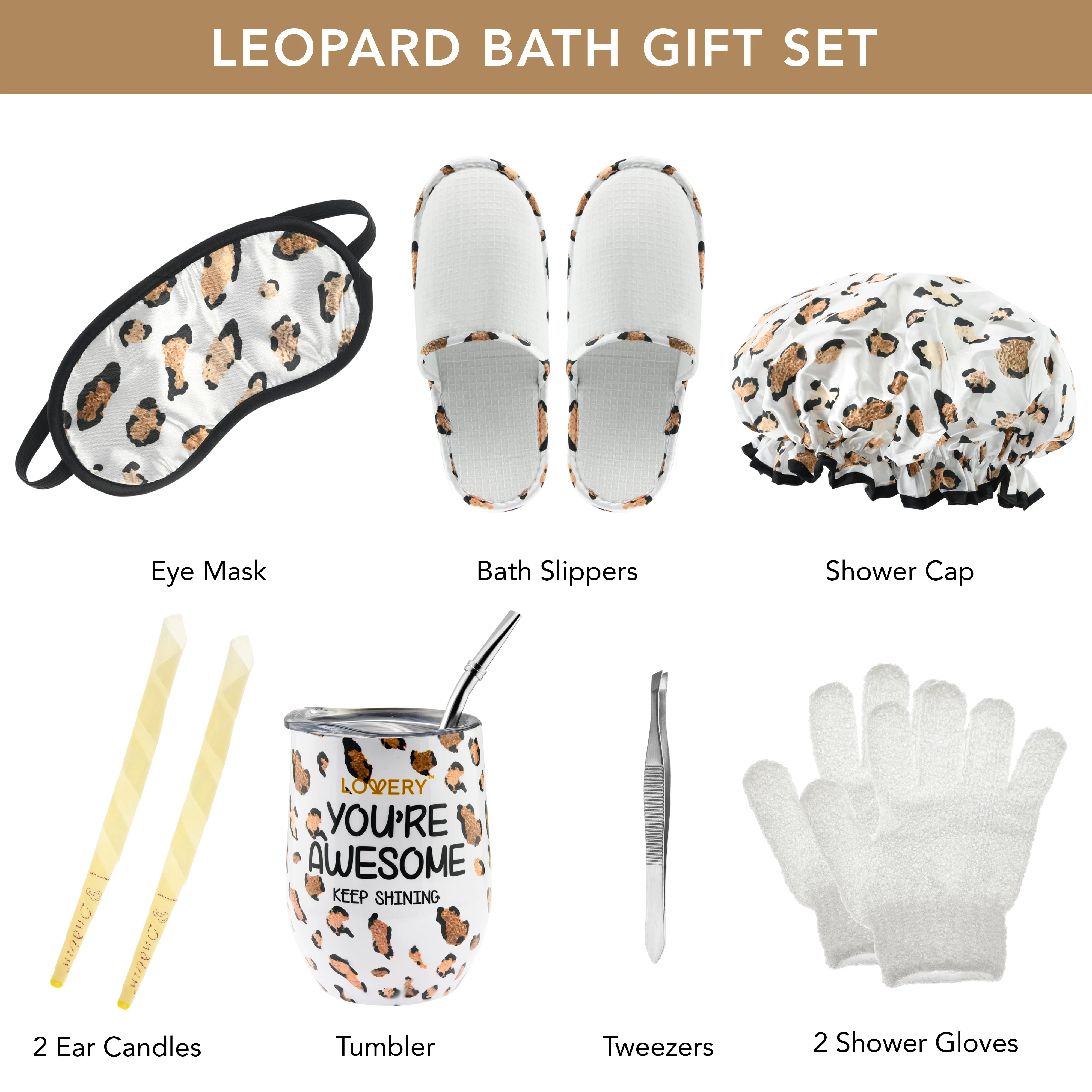 Lovery Home Spa Kit in Honey Almond Scent - Leopard Luxury Gift Basket - 21 pcs