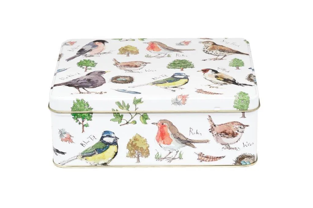 Madeline Floyd Garden Birds Deep Rectangular Biscuit Tin