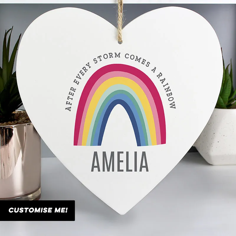Personalised Rainbow Large Wooden Heart Decoration (MRK-iD)