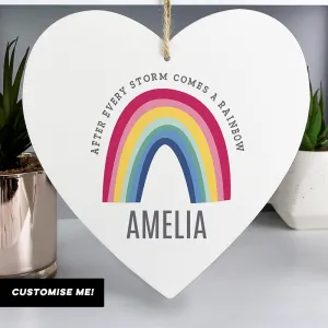 Personalised Rainbow Large Wooden Heart Decoration (MRK-iD)