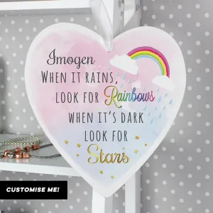 Personalised Rainbows and Stars Large Wooden Heart Decoration (MRK-iD)