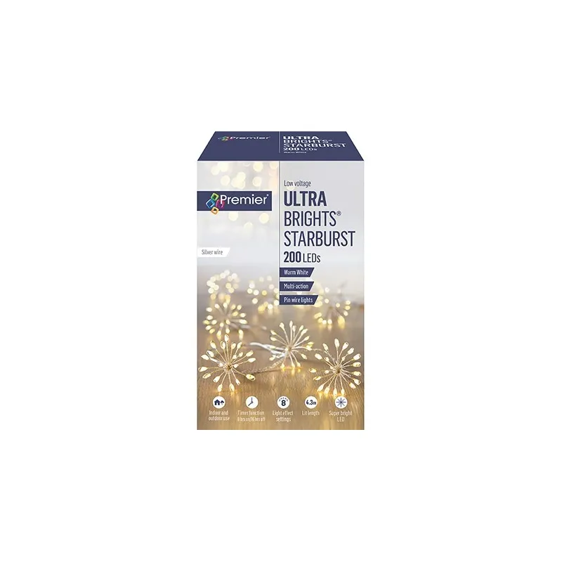 Premier 200 Ultra Bright Warm White Starburst String Lights With Timer