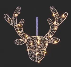 Premier Silver Flat Reindeer with Beads & 20 Warm White LEDs
