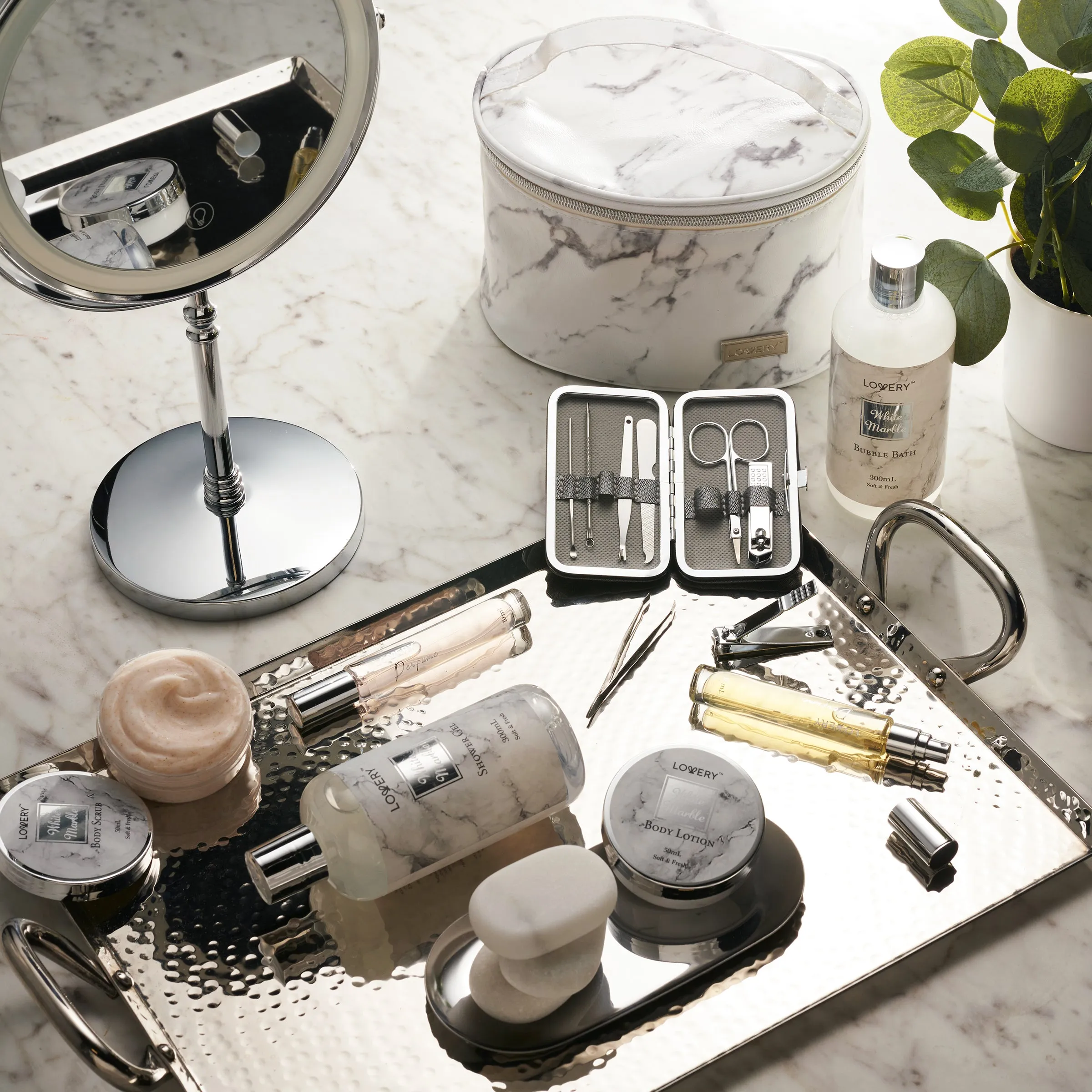 Premium 25pc Massage Kit, White Marble Beauty and Self Care Spa Set with Stones