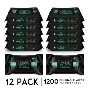 Pursonic Man Wipes Flushable Wipes-12Pack,1200 Wipes-Mint Scented Wet Wipes With Aloe Vera & Vitamin E,100% Plant Based,for at-Home Use - Septic and Sewer Safe