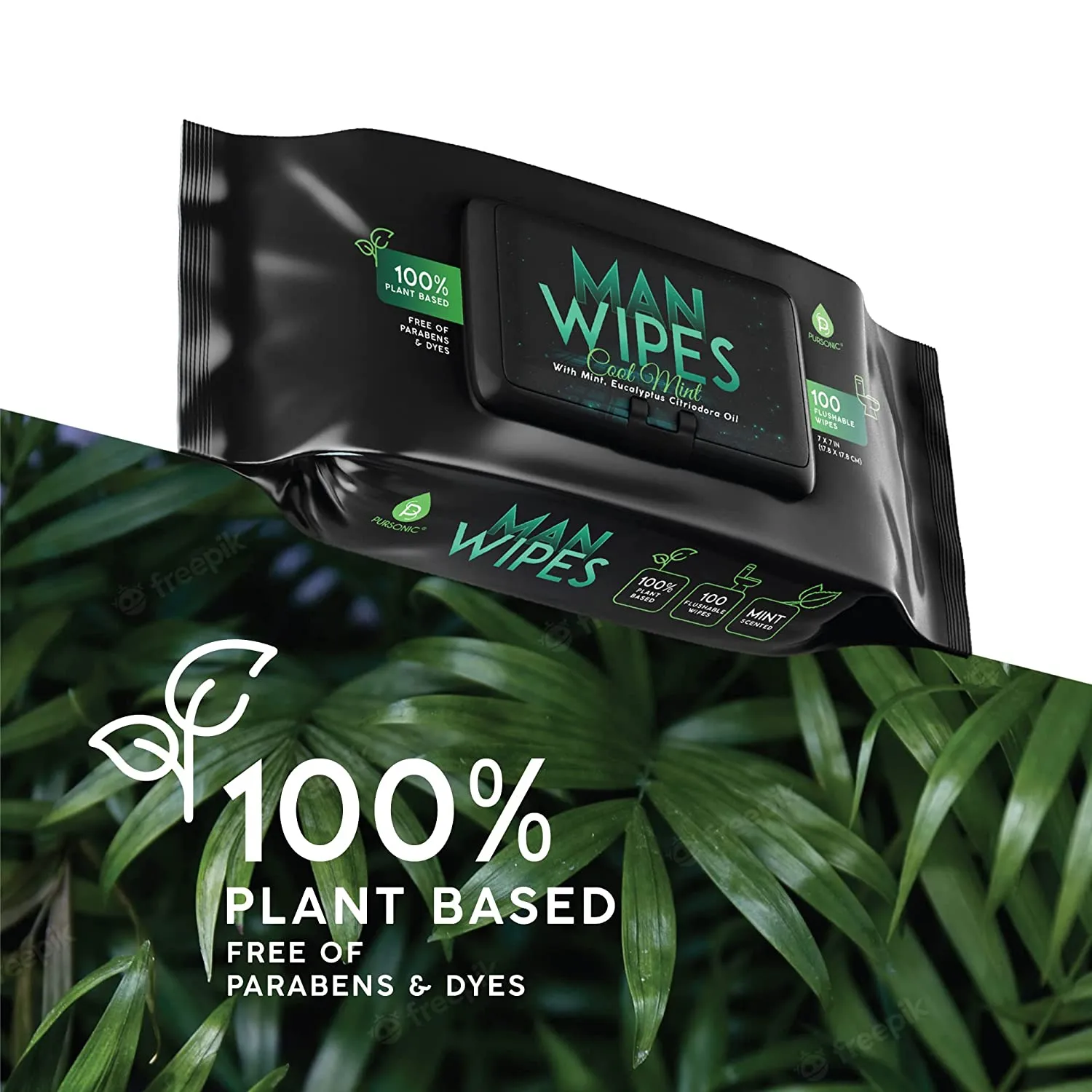 Pursonic Man Wipes Flushable Wipes-12Pack,1200 Wipes-Mint Scented Wet Wipes With Aloe Vera & Vitamin E,100% Plant Based,for at-Home Use - Septic and Sewer Safe