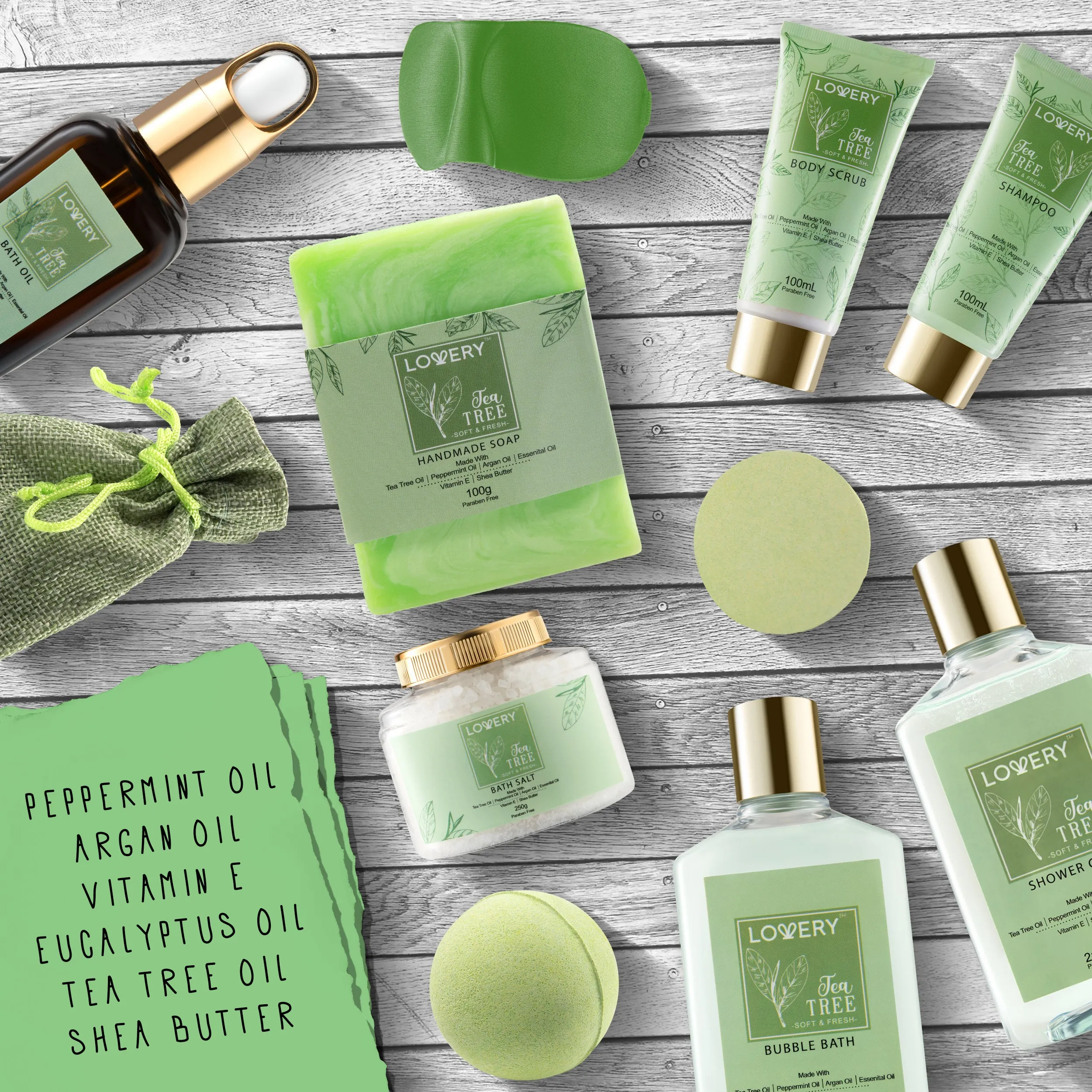Tea Tree Bath Set - Luxury Aromatherapy Home Spa with Calming Mint Fragrance – 15 Pc 