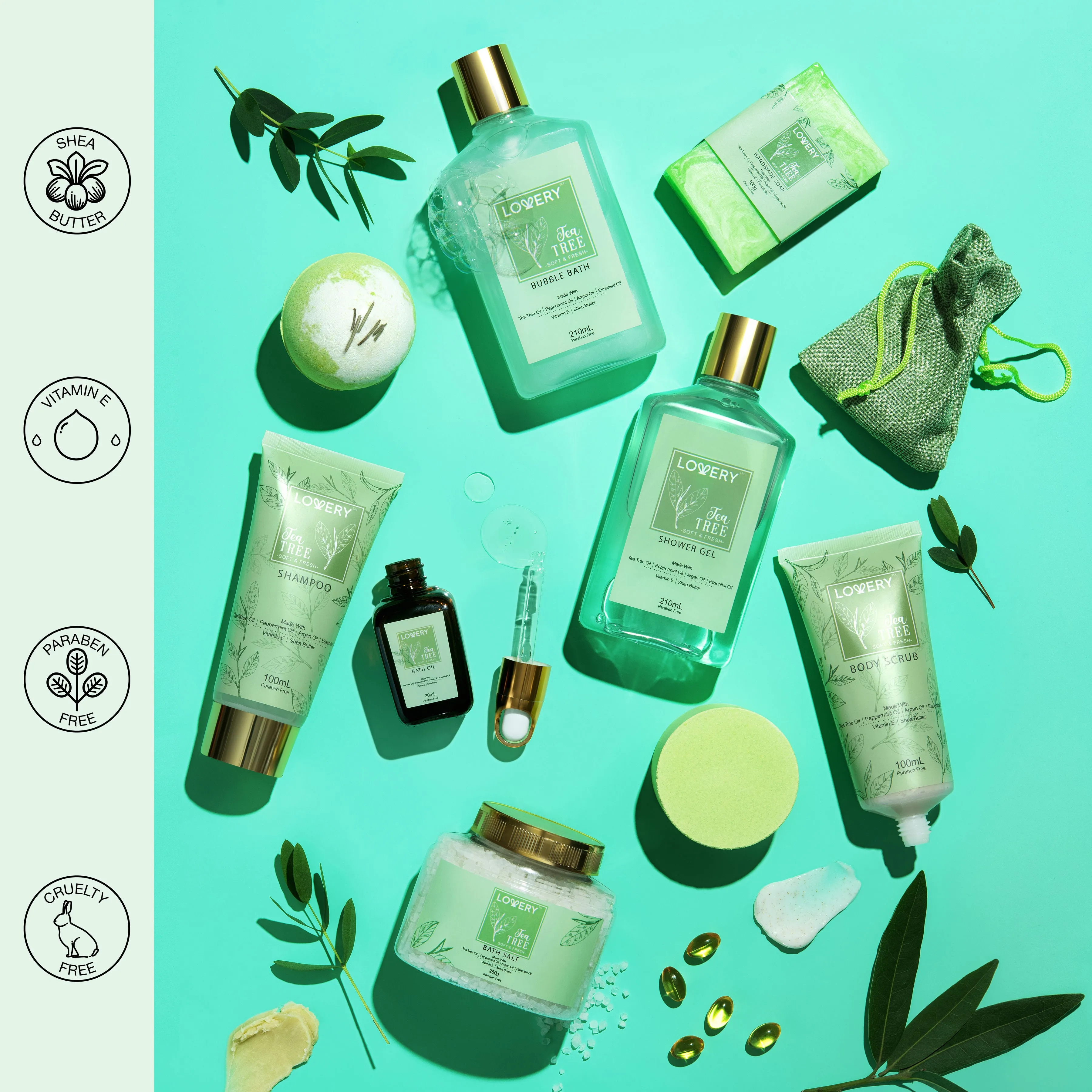 Tea Tree Bath Set - Luxury Aromatherapy Home Spa with Calming Mint Fragrance – 15 Pc 
