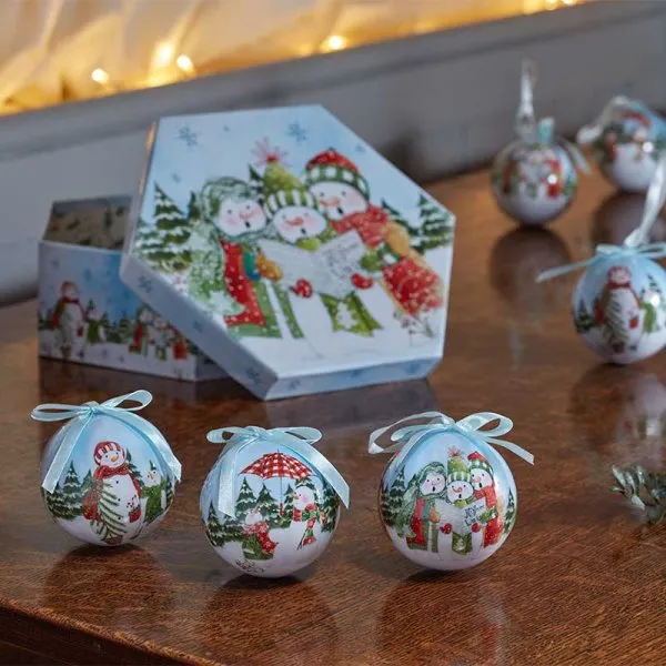 Three Kings Set of 7 Singing Snowmen Vintage Baubles